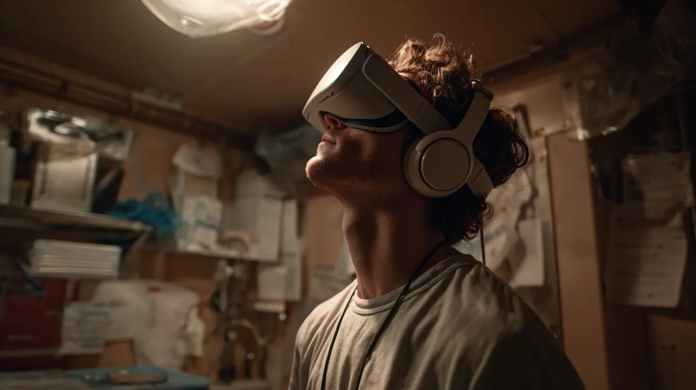 A trainee responding to spatial audio cues during an immersive XR training session