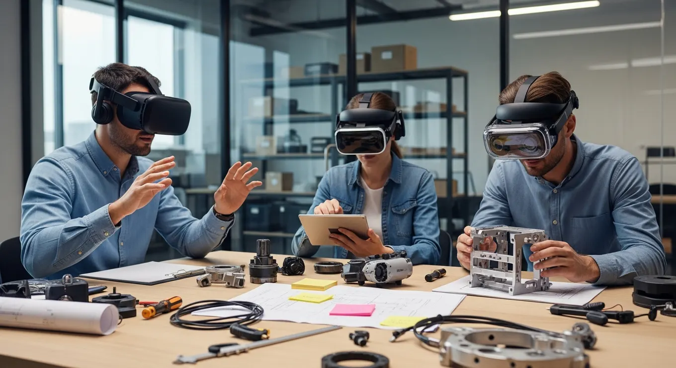 Enterprise team comparing mixed reality and augmented reality workflows in an XR lab