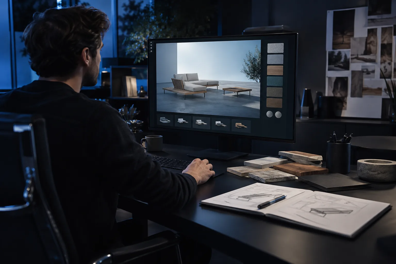 Product configurator interface used in a contemporary showroom to compare available product options
